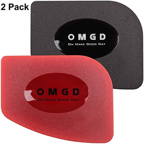 OMGD 2 Pack Super Durable Pan Scrapers for Cast Iron Skillets, Cookware Baking Pans (Red + Black)