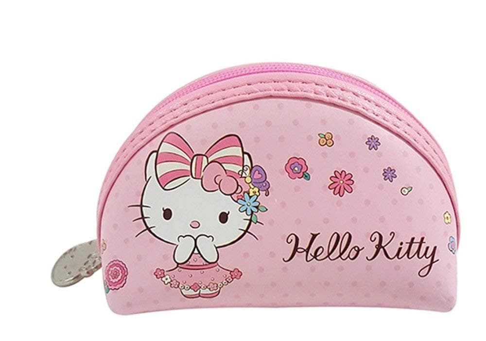 Hello Kitty Coin Purse Pouch Pink Semi-Circle (3.5" x 2.75" x 2.3")