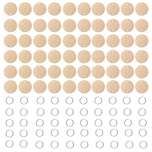 60PCS Round 3.7cm/1.45inch Solid Wood Unfinished DIY Wood Family Friends Birthday Board Tags(With Iron Ring)