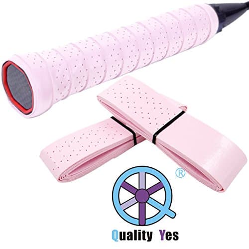 QY 2Pack Widened Perforated Super Absorbent Tennis Racket Overgrip Anti Slip Badminton Racket Tape Wrap Table Tennis Racket Tape, Baby Pink Color