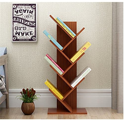 Herasa Wood Tree Bookcase Safe Bookshelf Natural Book Display (7 shelves, teak)