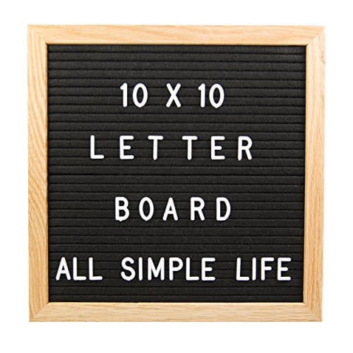 Changeable Felt Letter Board, Includes 290 Letters, Numbers &amp; Symbols,10x10 Inches, Changeable Wooden Message Board Sign, Oak Wood Frame, Wall Mount, Free Canvas Bag, By All Simple Life (Black)