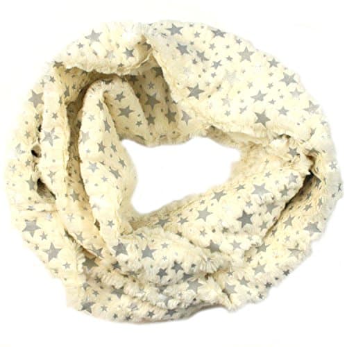 Apparelism Women's Warm Winter Soft Faux Fur Loop Infinity Neck Warmer Scarf (C.Silver Star-Ivory)