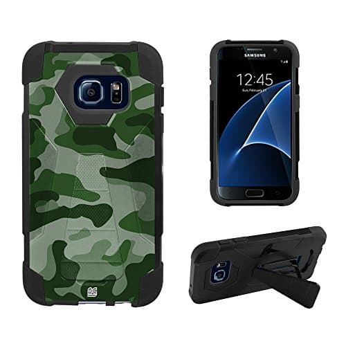 Fxclusive For Samsung Galaxy S7 G930 2016 ReleaseArt Image Design Heavy Duty Rugged Impact Hybrid Hard Shell Case Kickstand Protective Cover - Green Camo Camoflauge