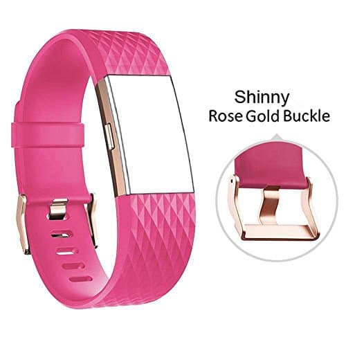DD For Fitbit Charge 2 Straps, Replacement Accessories Watch Band Adjustable Silicone Wrist Straps for Fitbit Charge 2 with ROSE GOLD BUCKLE