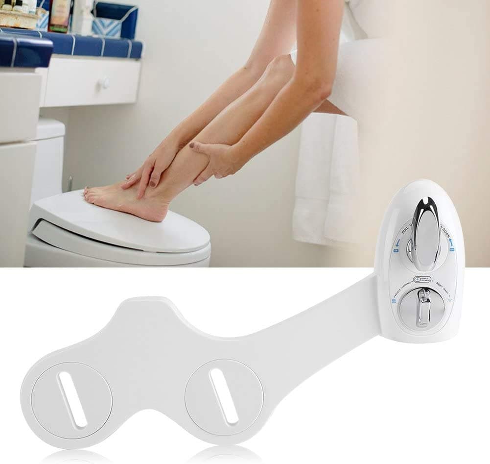 Dual Nozzle Cold Water Spray Non-Electric Adjustable Mechanical Bidet Toilet Seat Attachment, Self Cleaning Dual Nozzle