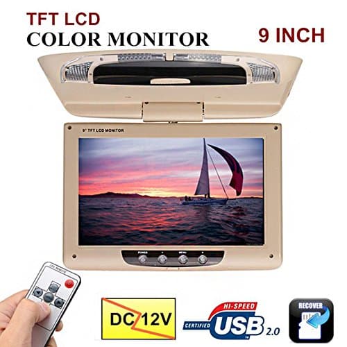 RUILIS Flip Down Screen Overhead Multimedia Video onitor 9 Inch 800 * 480 Car Monitor Roof Mount LCD Color MonitorCeiling Roof mount Display