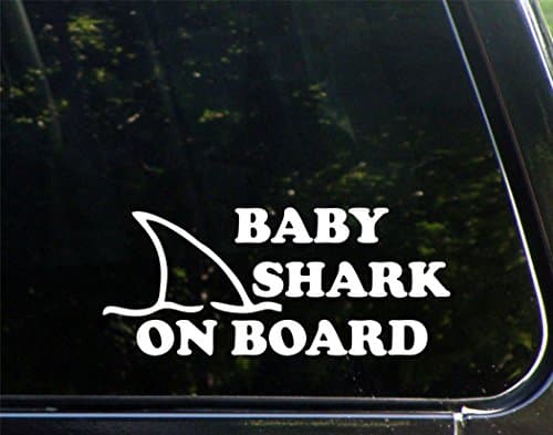 Baby Shark On Board (8-3/4" X 3-3/4") Die Cut Decal Bumper Sticker for Windows, Cars, Trucks, Laptops