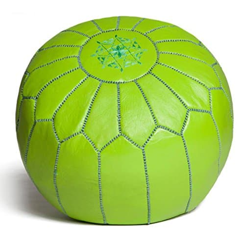 POUFATI Moroccan Leather Pouf Ottoman Unstuffed, Lime Green