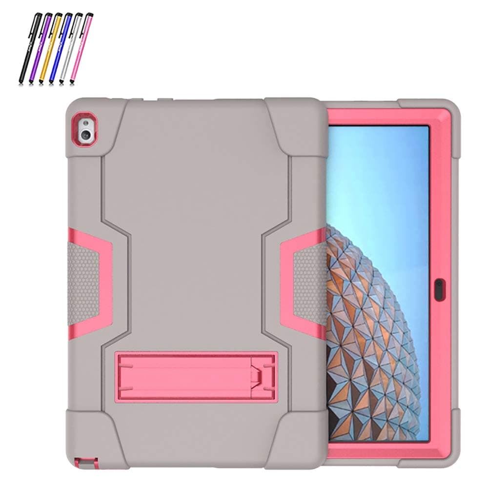 Koolbei Case for Lenovo Tab P10 Case,Heavy-Duty Drop-Proof and Shock-Resistant Rugged Hybrid case(with Built-in Stand),for Lenovo Tablet 2018 Tab P10 10.1" inch (TB-X705F /TB-X705L) Case (Grey/Pink)