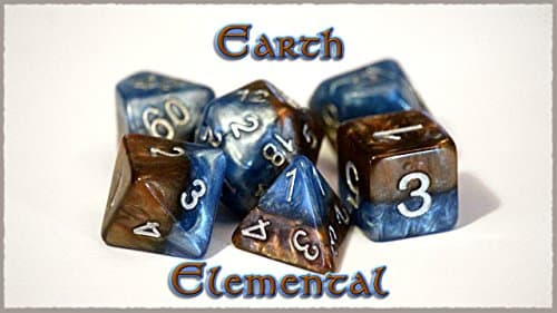 Gate Keeper Games Earth Elemental Halfsies Dice - 7 die polyhedral dice Set - Cerulean Blue & Terran Brown - Silver Numbering