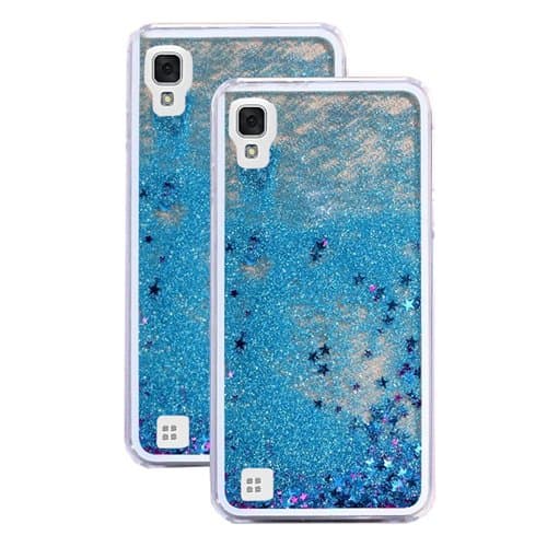LG TRIBUTE HD LS676 / VOLT 3 / X STYLE Case - Transparent Floating Liquid Glitter HARD TPU Waterfall Cover (BLUE)