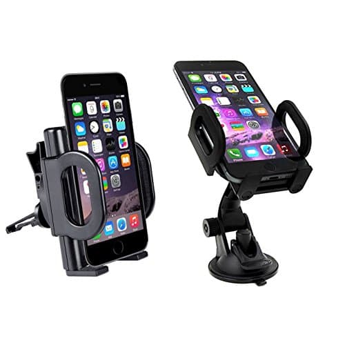 Car Mount Holder, GRANDTAU 2 in 1 Windshield / Dashboard / Air Vent Universal Cell Phone Cradle, Adjustable Grips, Fits iPhone 7 6s Plus 6s 5s 5c Samsung Galaxy S7 Edge S6 S5 Note 5 4