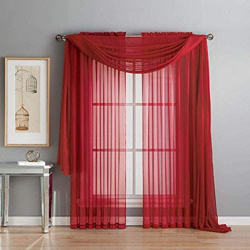 Imperium Comfort Window Scarf 54" W x 144" Long Solid Sheer Curtain Voile Scarf Swag Drapes Valance for Window, Bedroom, Living Room, Kitchen (1 Scarf: 54W Inch x 144L Inch, Red)