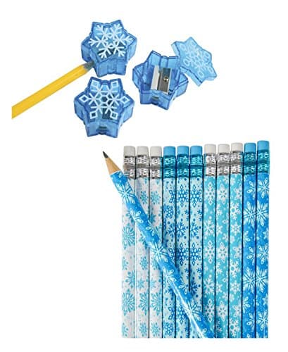 TwiceBooked Snowflake Writes Bundle - Set of 12 Snowflake Pencils and 6 Snowflake Pencil Sharpeners