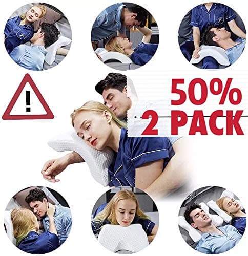 Memory Foam Pillow Cervical Neck Pillow for Sleeping, Ice Silk Fabric Arched Pillow, Slow Rebound Pressure Romantic Couple Pillow Side Sleeper Pillow, Couple Travel pillow, Office Rest Pillow, 2 Pack