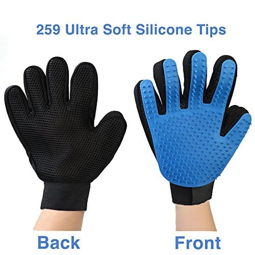 [Premium Design 259 Ultra Soft Tips Superior Layout] Pet Grooming Glove- Perfect for Dogs, Cats & Horses -Gentle Deshedding Brush - Efficient Hair Remover Mitt - Massage Tool -Five Finger Design