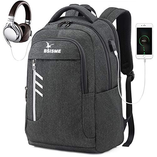 Laptop Backpack, Slim Travel Rucksack, Large Compartment School Bag with USB Charging Port & Headphone Hole, Business Computer Bag for Men Women Fits 15.6 Inch Laptop (Grey)