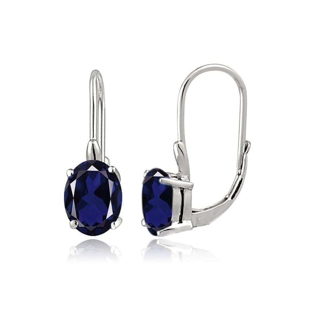 Sterling Silver 2.3Ct Simulated Blue Sapphire Oval Leverback Earrings