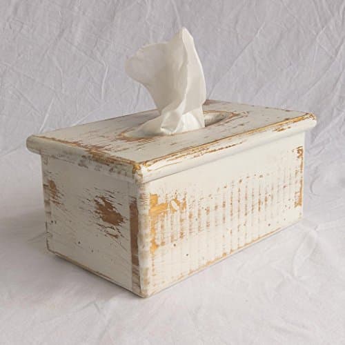 Tissue Box Cover - Wooden - Cover rectangular facial tissue boxes - White