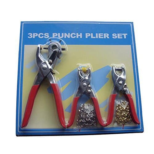XHSP 3pcs Punch Pliers Set Shoe Brass Eyelets Setting Plier Leather Belt Hollow Hole Punches Red (with 200pcs Eyelets) Red by XIAOHESHOP