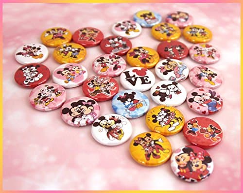 30 Mickey &amp; Minnie Mouse Pins. 1" Mini Buttons. Pinback Birthday Party Favors. Disney Love (b022)