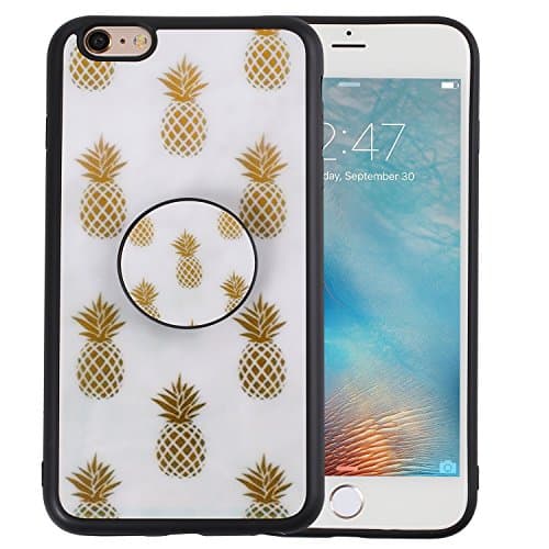 iPhone 6 Case, Marble Stone Texture Slim Hybrid Hard Back [POP UP KickStand] + Soft TPU Bumper Protective Durable Case iPhone 6s (Pineapple)