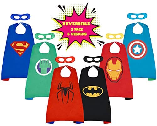 REVERSIBLE Superhero Cape & Mask set for children - 3 pack. Perfect for disney birthday party supplies, comic fancy dress costumes, creative fun, dressing up and pretend play gifts
