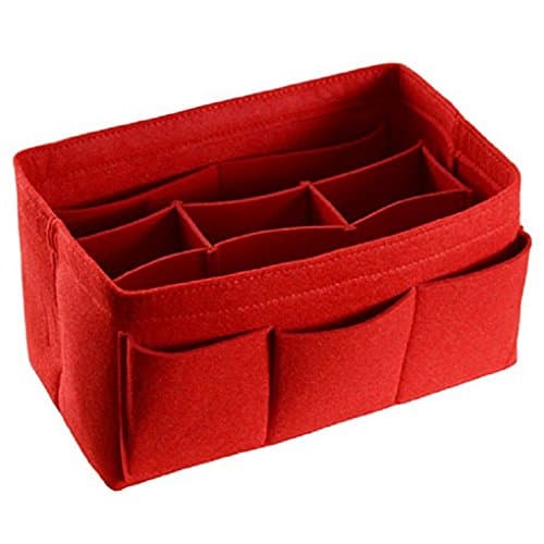 Felt Fabric Purse Handbag Organizer, Bag in Bag, MultiPocket Insert Bag, [Small, Medium, Large], used in Car, Bathroom, Shopping (Medium, Red)