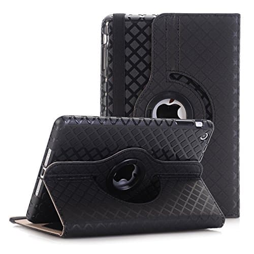 QBeau Apple Ipad Mini 1 2 3 Case Cover 360 Degree Rotating Stand PU Leather Protective Flip Folio Detachable Soft Silicone Rubber Cover for Apple Ipad Mini 1/2/3 with Card Slot,Black