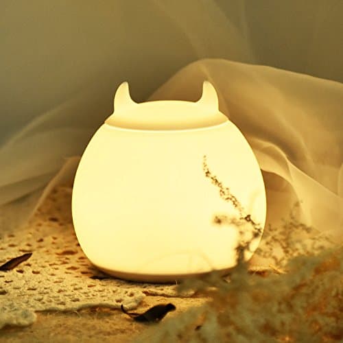 Horn - Colorful Silicon Cute LED Night Light, Tap Sensor Control, USB Rechargeable Lighting, Warm White normally-on and 7 Colors Stroboscopic mode, Good Decor Lamp for Baby Room, Children, Girls' Gift