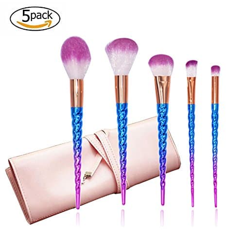 Unicorn Makeup Brushes Professional Makeup Brush Set 5 Pcs with Makeup Brush Cleaner - Premium Silky Soft Synthetic Bristles Makeup Brushes Kits