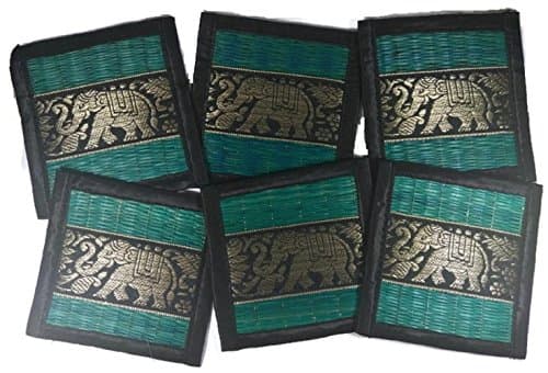 Chic Nature Reed Elephant Collection 6-piece Handmade Coaster Set, Assorted Color (Blue #2)