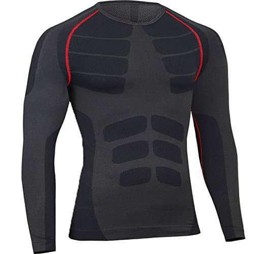 C360 Men's Long Sleeve Compression Thermal Base Layer Top T-shirt (XL, Black-red)