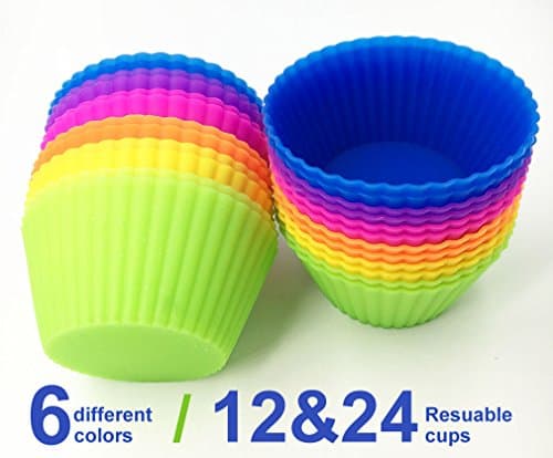 EasyPal Non-Stick Reusable Silicone Baking Muffin Cups Cupcake Liners Molds Sets(24Pack)