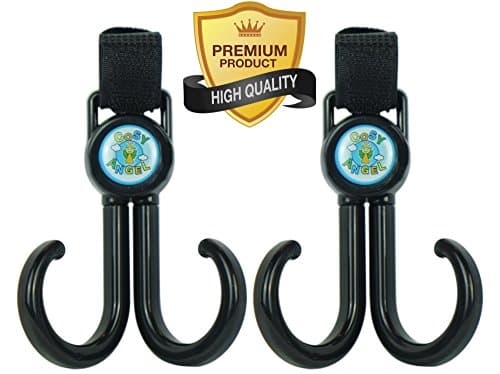 Clearance Best Stroller Hook Set. X Large Buggy Accessory Clips for Mommy. Double Hanger, Organiser Accessory for Baby Diaper Bags, Groceries, Fits All Pushchairs, Single & Twin Travel System, Joggers