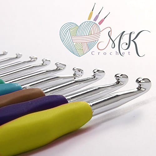 MK Crochet Hook Set - 9 Piece Aluminum - Comfort Grip - Soft Rubber Handles