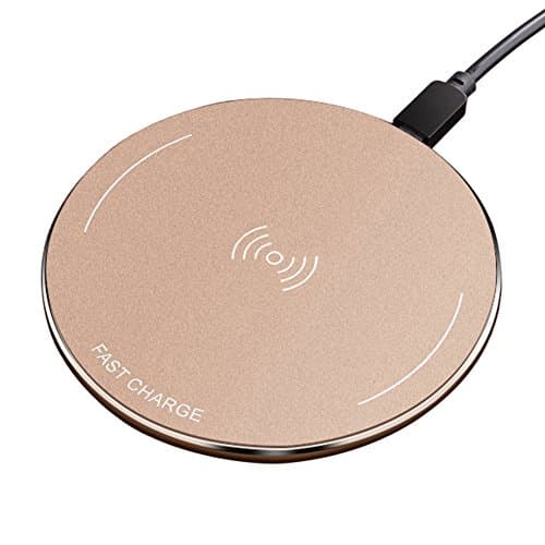 Fast QI Wireless Charger, WOWOGO iPhone Wireless Charger Wireless Charging Pad (Ultra-Slim) for iPhone X ,iPhone 8, iPhone 8 Plus ,Samsung Galaxy Note8, S8, S8 Plus, S7, S7 Edge, S6 Edge Plus (gold)