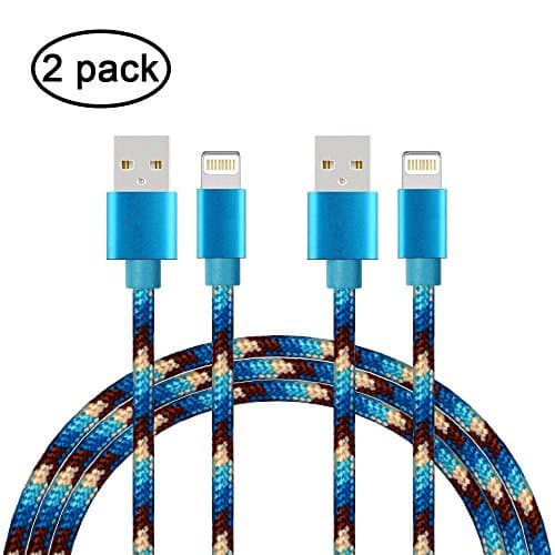 Gulf W iPhone Charger 2Pack 3M Nylon Braided Lightning to USB Charge and Sync Cable Cord Compatible with iPhone 7/7 plus/SE/5/6/6s/Plus/iPad Mini/Air/Pro (2pack 3M Camouflage blue)
