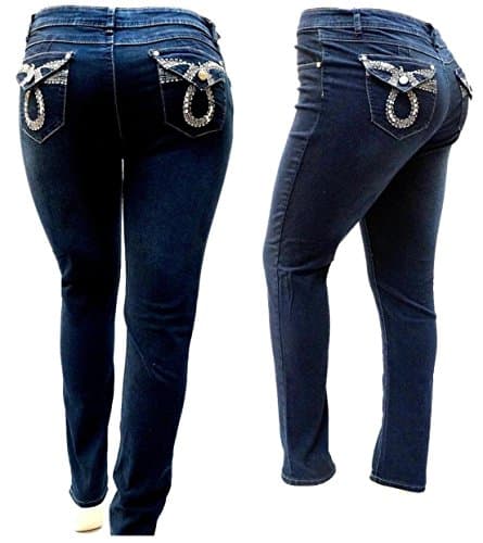 5IVE Dark Blue Women's Plus Size Stretch HIGH Waist Denim Jeans Pants Skinny Leg