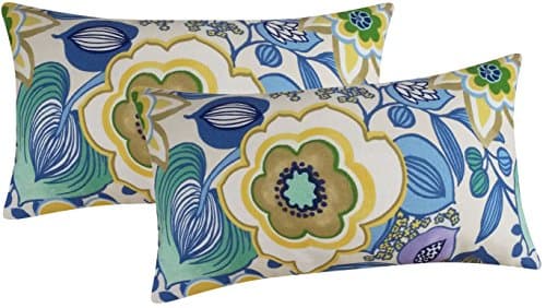 Metje 11x20 Print Decorative Oudoor Toss Pillow 2 Pack, Medium, Blue Floral, 2 Piece