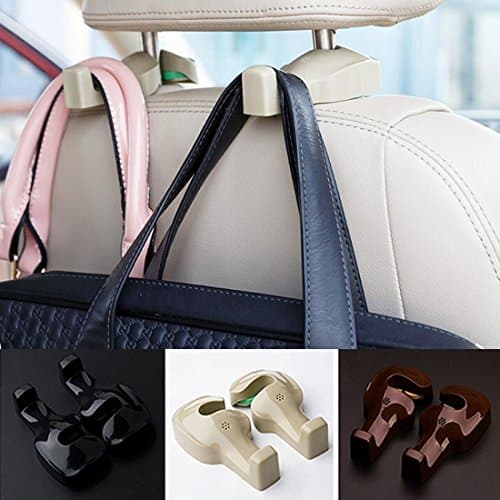 Spotest Car Hooks headrest Hangers, Unique Bargains Pair Gray Plastic Car Seat Headest Hanger Bags Oranizer Hook Holder Hang Purse or Grocery Bags (Beige)