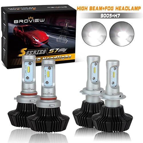 BROVIEW H7 + 9005 Low / High Beam Combo - 4pcs LED Headlight Bulb Conversion Kit - 50W 8000LM 6000K 6K White - Plug and Play