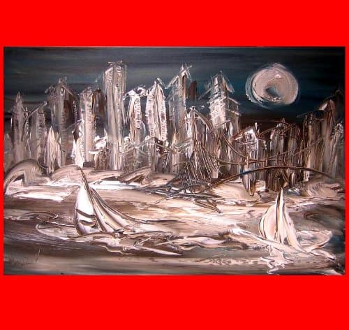 Large 24" Modern Abstract - Wall Decor Art - Original Oil Canvas Painting - Stretched Signed By Mark Kazav