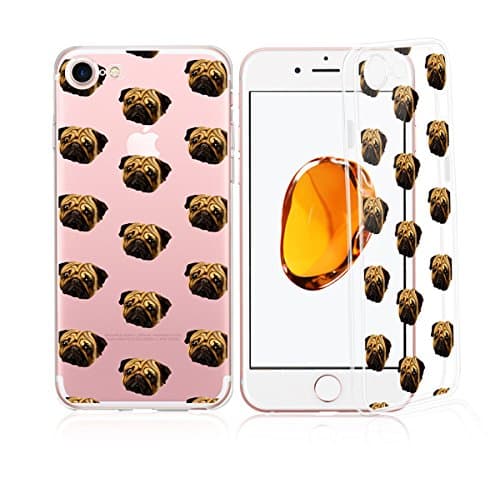 iPhone 8 / 7 Compatible, Colorful Rubber Flexible Silicone Case Bumper for Apple Clear Cover - Dog Puppy Lover (Bull Dog Face Overload)