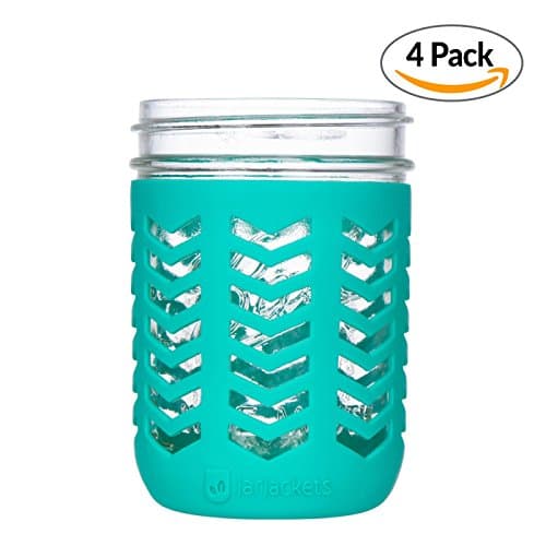 JarJackets Silicone Mason Jar Protector Sleeve - Fits Ball, Kerr 16oz (1 pint) Wide-Mouth Jars | Package of 4 (Lagoon)