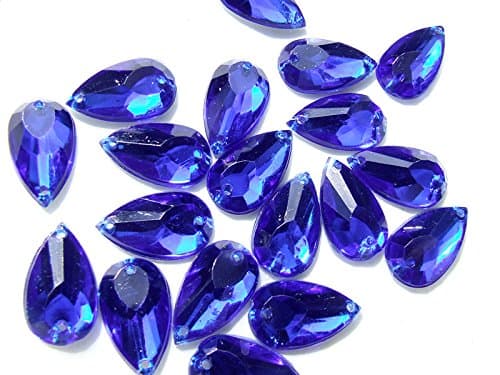 80 Blue Acrylic Gemstone Teardrops 9x17 mm Flat back Sew on