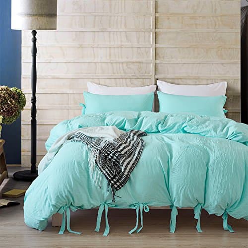 Outdoor peak Bed Linen Double Duvet Set Cover Bedding Set with Pillow Case King Full Summer Winter Queen Size (Cyan, Queen)