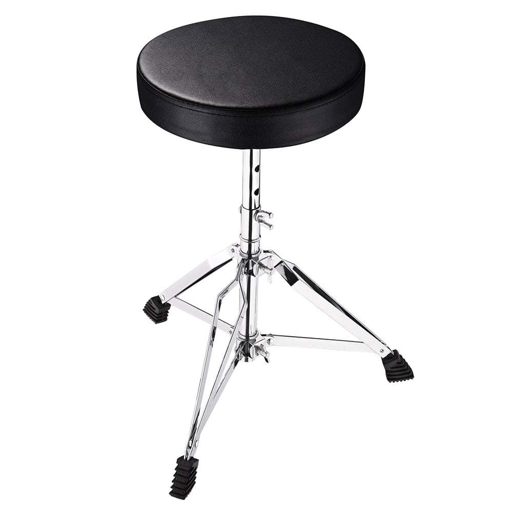 Drum Throne Double Braced Stool Round Chair Padded Seat Adjustable Height Detachable Folding Legs Chrome