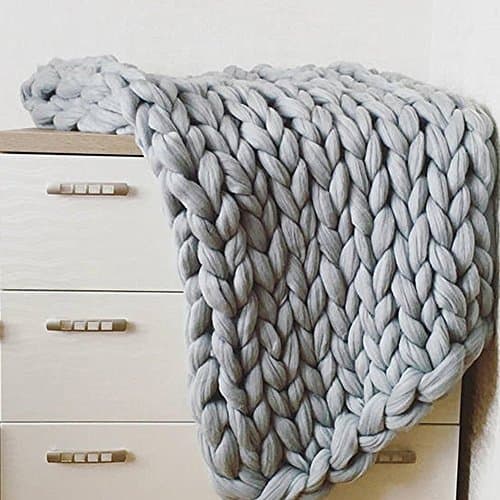 eacho Chunky Knit Blanket Handmade by Soft Knitting Throw Bed Bedroom Decor Bulky Sofa Pet Mat, Grey, 24" x 24"